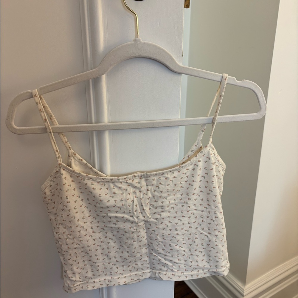 Brandy Melville Cream Floral Cropped Cami - Picture 2 of 3